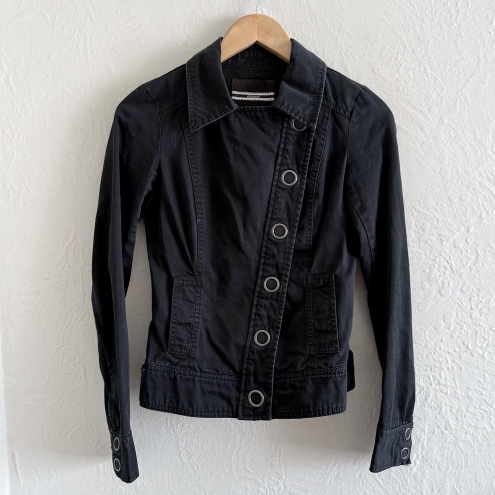 Y2K Black Moto Jacket with Silver Buttons